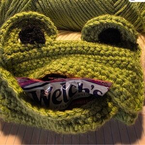 Crocheted handcrafted, handmade frog Snack, Tissue, Jewelry (anything) Pouch